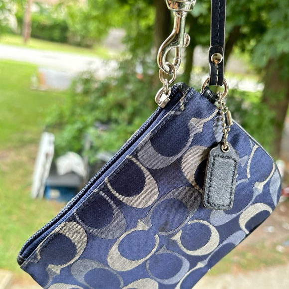 Coach Womens Zip Top Monogram Canvas Small Wristlet Handbag Blue - Picture 3 of 15